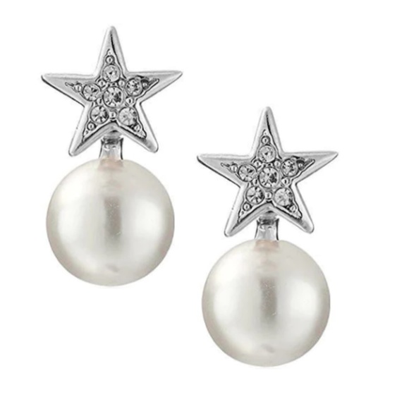 KENNETH JAY LANE silver crystal star front white pearl earring. - Picture 1 of 6